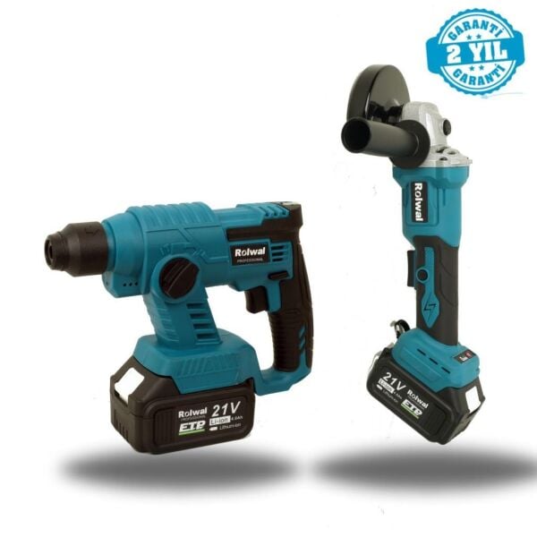 Rolwal Akülü Kırıcı Delici ve Avuç Taşlama Makinesi Seti 21V 4 Amper 2 li Set