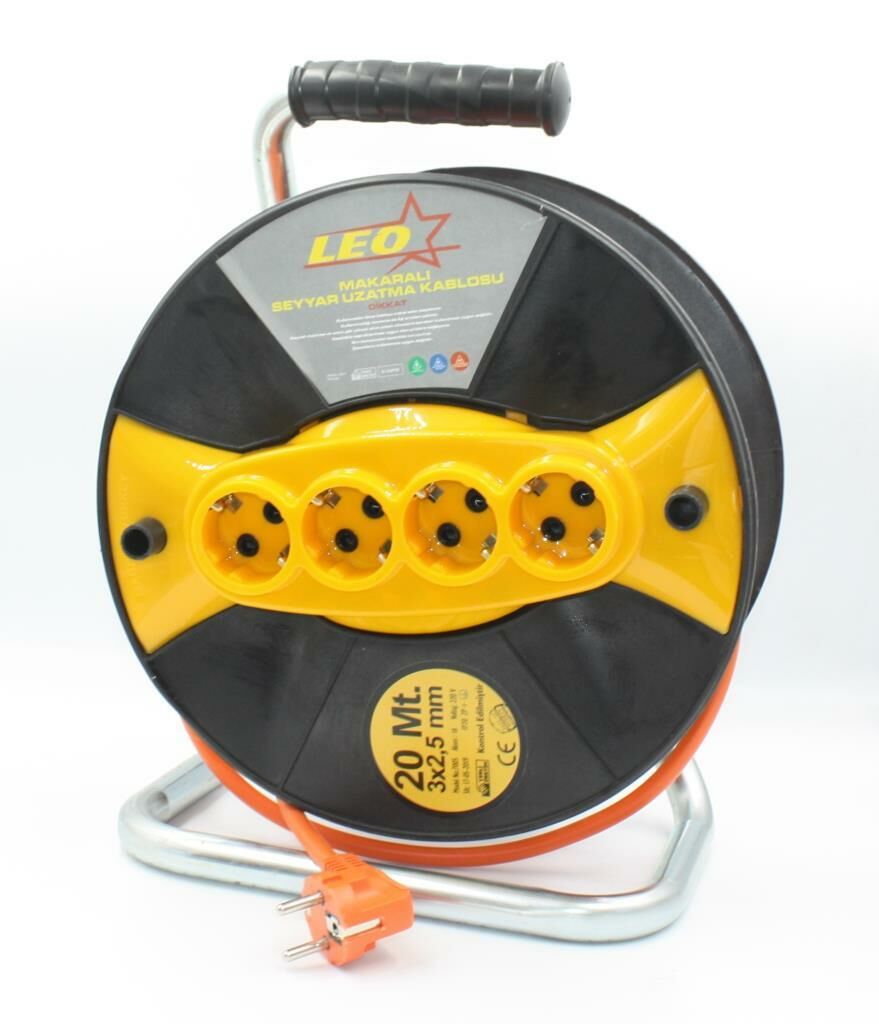 LEO Seyyar Makaralı Uzatma Kablosu 3x2,5mm 20 Metre