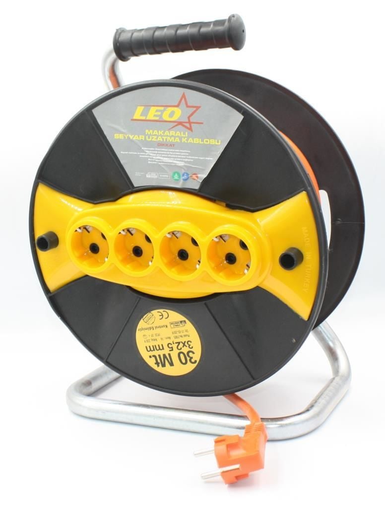 LEO Seyyar Makaralı Uzatma Kablosu 3x2,5mm 30 Metre