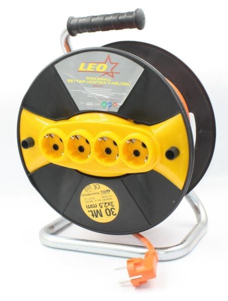 LEO Seyyar Makaralı Uzatma Kablosu 3x2,5mm 30 Metre