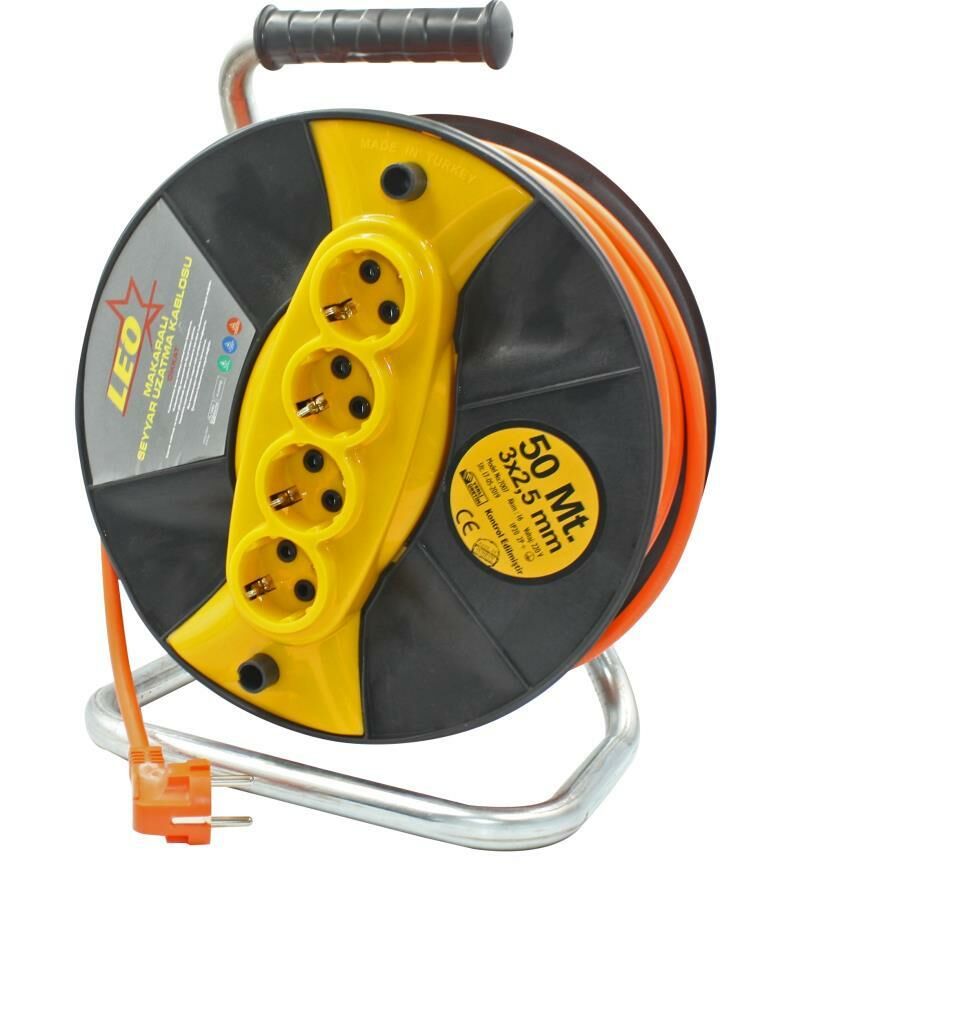 LEO Seyyar Makaralı Uzatma Kablosu 3x2,5mm 50 Metre