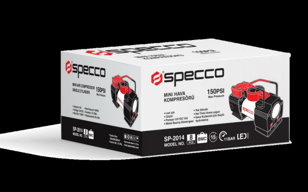 Specco SP-2014 Mini Hava Kompresörü Silindirli Fenerli 12V - 150 Psı