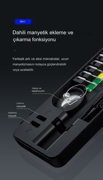 UF TOOLS 882058 58 Parça Hassas Elektrikli Tornavida Seti S2 Çelik Uçlu Taşınabilir Tornavida