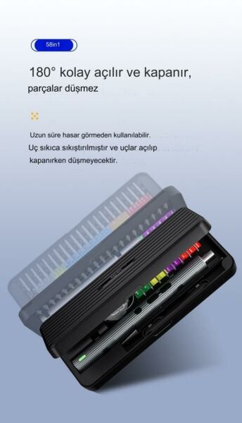 UF TOOLS 882058 58 Parça Hassas Elektrikli Tornavida Seti S2 Çelik Uçlu Taşınabilir Tornavida